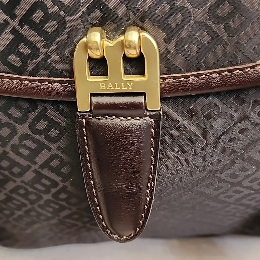 Bally Black Brown Logo Tote with Gold Hardware